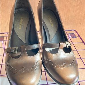 Liz Claiborne Lilly Chunky Heel Leather Slip On Buckle Women's Shoe Sz 6.5.